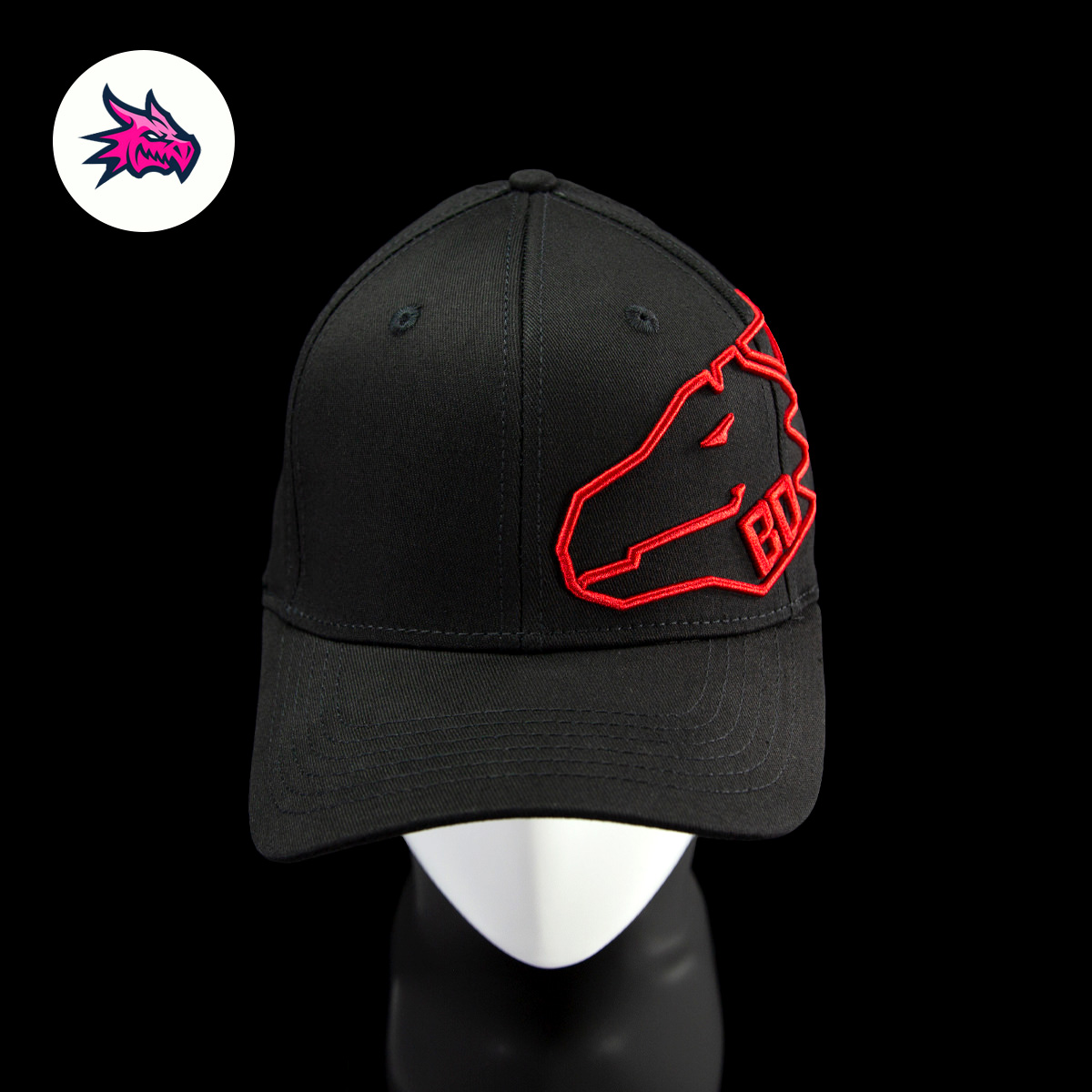 Gorgeous Bad Dragon clothing with branded black and red caps
